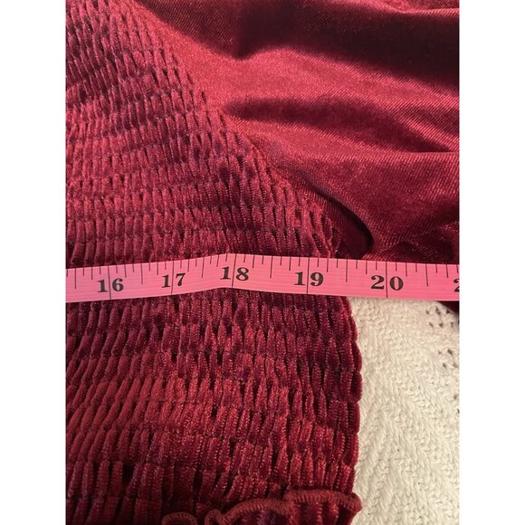Cranberry Red Velour Dress 4X Empire Waist peasant Square neck Holiday Party - Picture 4 of 9